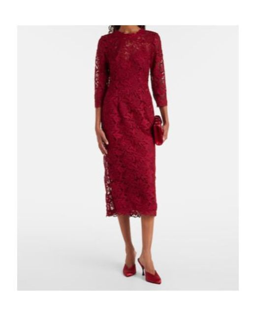 Carolina Herrera Red Lace Midi Dress