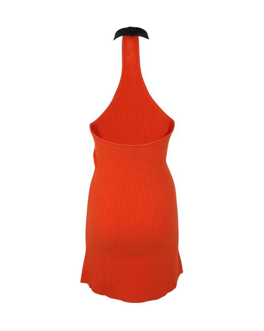 Courreges Red Courrèges Logo Detailed Ribbed Knit Dress