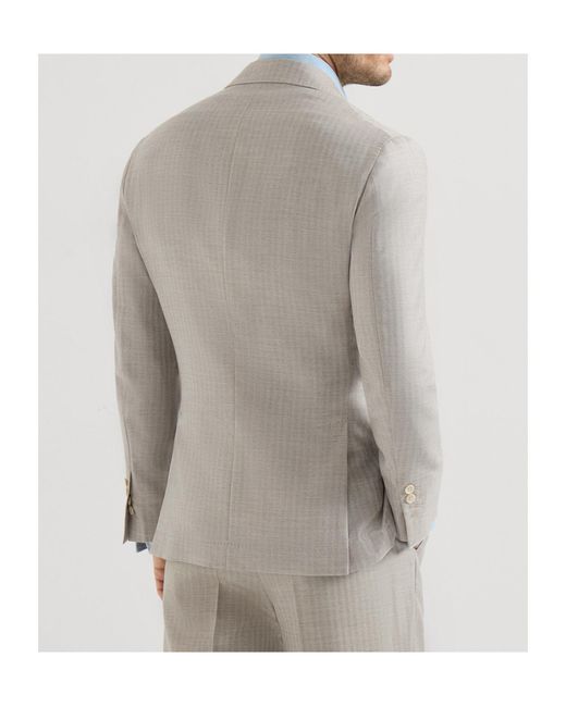 Brunello Cucinelli Multicolor Cashmere And Silk Chevron Deconstructed Blazer With Peak Lapels for men