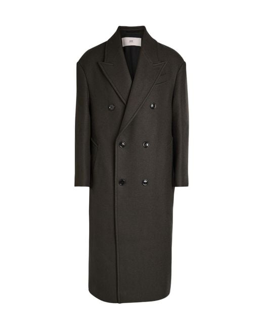 AMI Black Double-Breasted Wool Coat for men