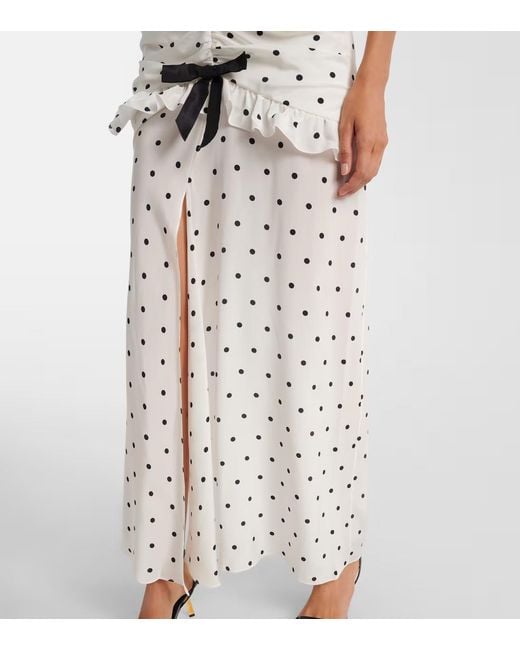 Alessandra Rich White Ruched Polka-Dot Silk Maxi Dress