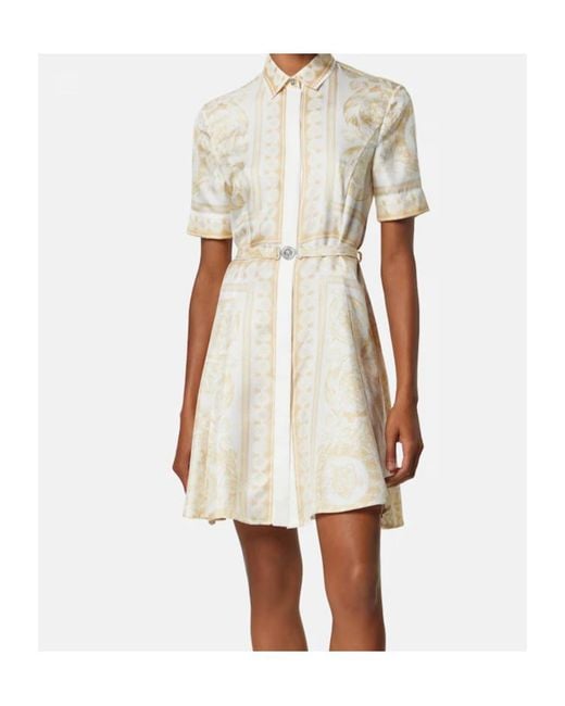 Versace White Pattern-Printed Belted Dress