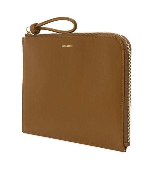Jil Sander Brown Zipper Clutch