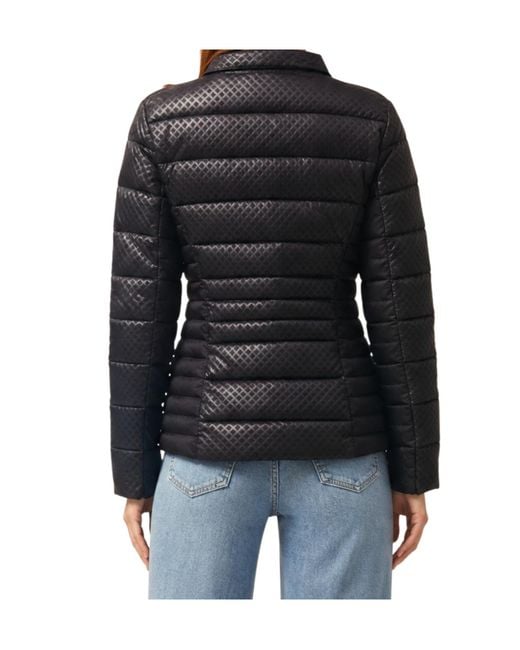 Guess Black Quilted Logo-Patch Puffer Jacket