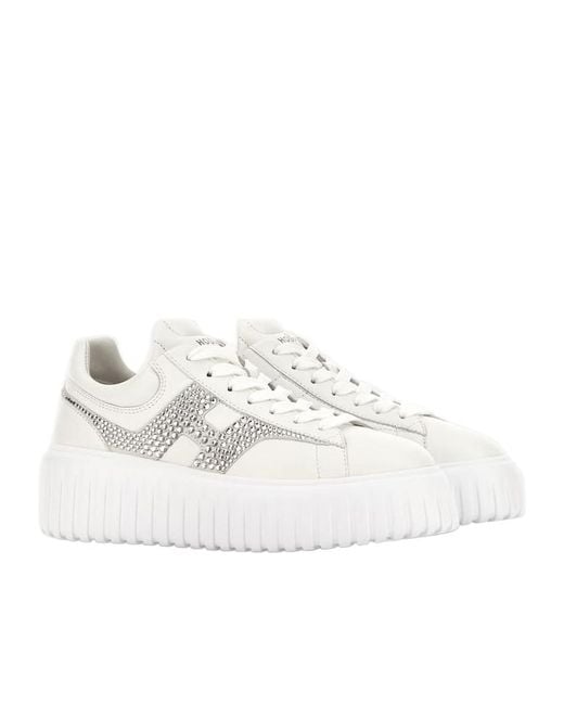 Hogan White H-Stripes Embellished Lace-Up Sneakers