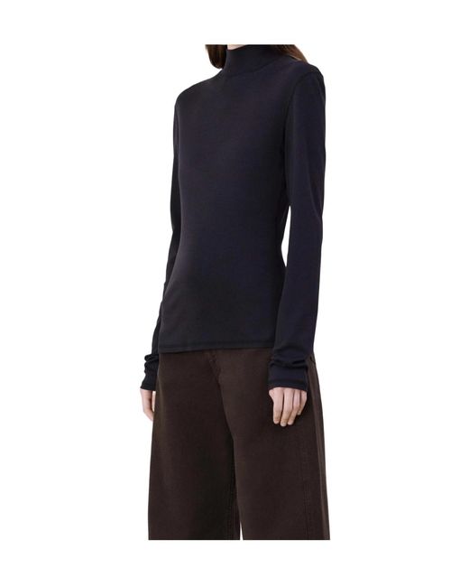 Lemaire Blue High-Neck Long-Sleeved Ribbed Top