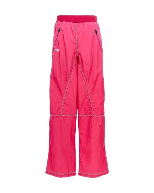 Tom Ford Pink Logo Detailed Wide Leg Pants