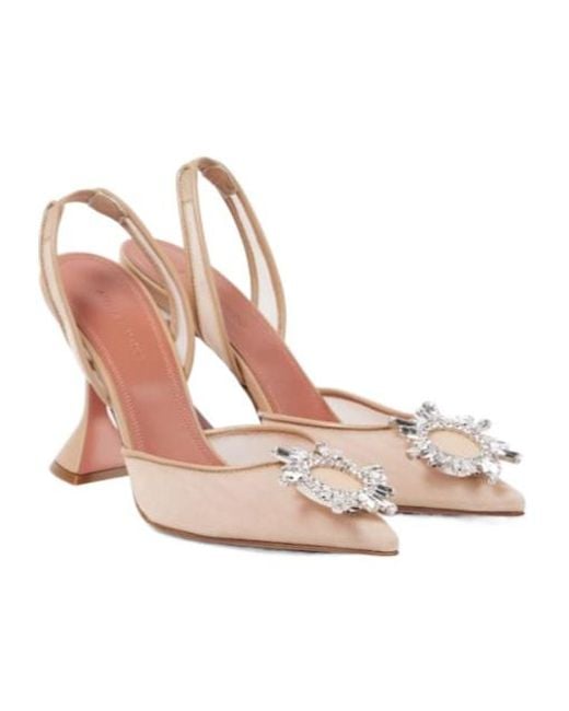 AMINA MUADDI Pink Mesh Slingback Pumps