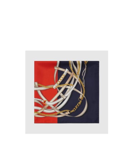 Gucci Red Stirrup Printed Silk Square