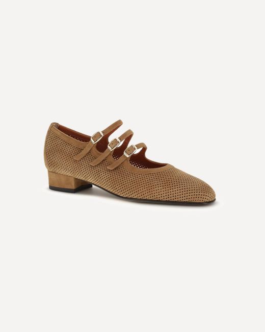 CAREL PARIS Brown Triple-Strap Perforated Pumps