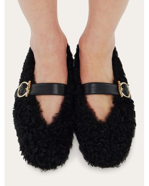 Ferragamo Black Buckle-Fastening Shearling Lace-Up Shoes