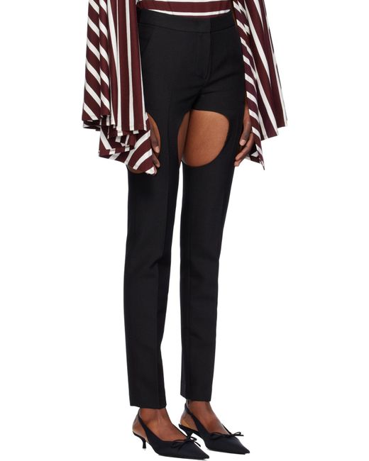 Pushbutton Black Casual Pants With Cutout Design
