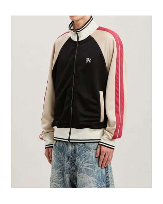 Palm Angels Black Monogram Embroidered High Neck Track Jacket for men