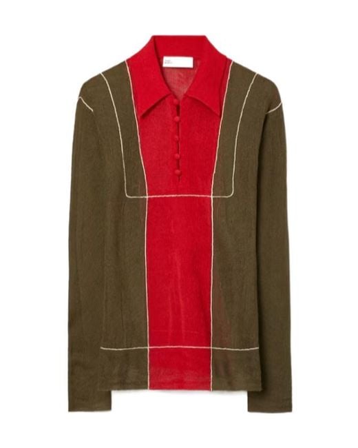 Tory Burch Red Colour-Block Wool Polo Shirt