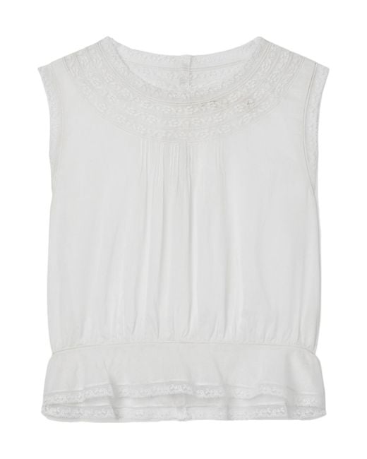 Doen White Lilibet Lace-Trimmed Pintucked Organic Cotton-Voile Top