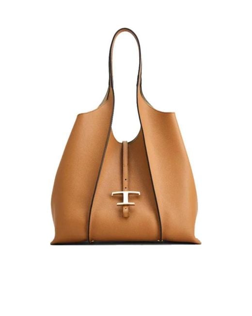 Tod's Brown T Timeless Open-Top Medium Tote Bag