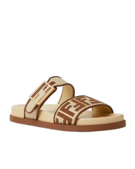Fendi Metallic Feel Double-Band Flat Slides