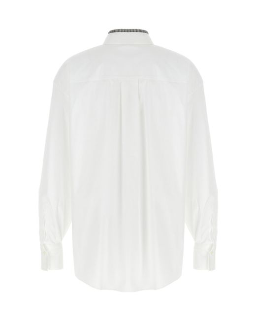 Brunello Cucinelli White Monili-Detailed Long-Sleeved Shirt