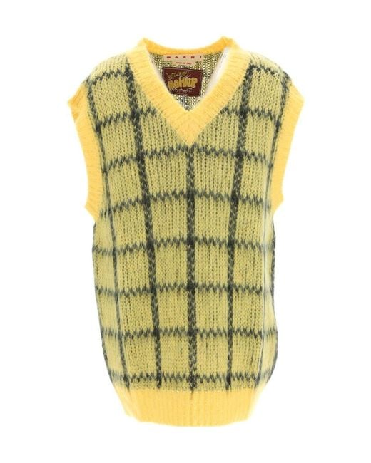 Marni Yellow Checked Sleeveless Jumper for men