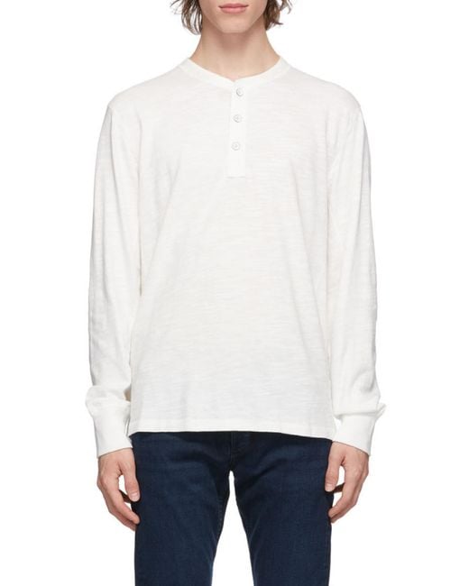Rag & Bone White Round-Split Neck Long-Sleeved Top for men