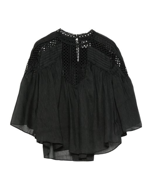 Isabel Marant Black Parina Lace-Trimmed Woven Blouse