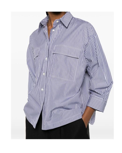 Brunello Cucinelli Purple Embroidered Striped Shirt