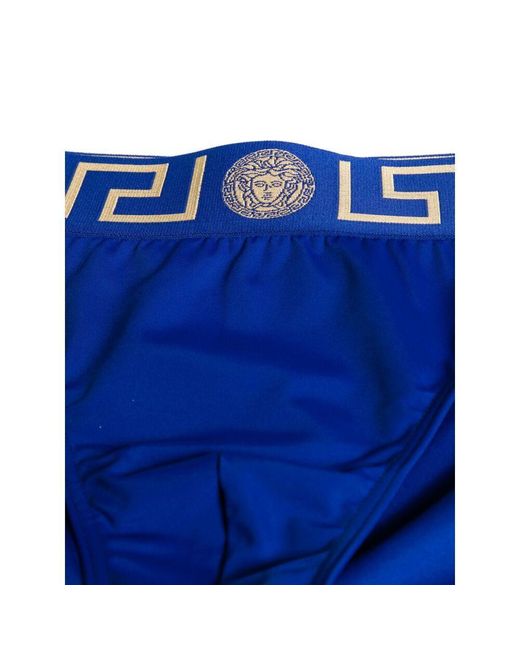 Versace Blue Greca-Pattern Medusa-Head Swim Trunks for men
