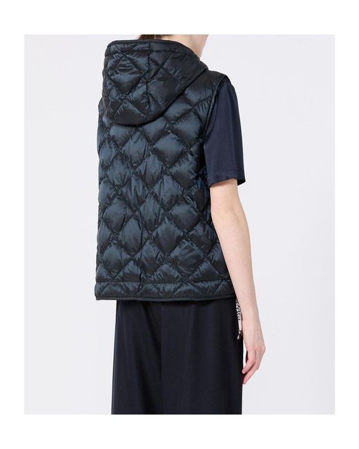 Max Mara Blue Sleeveless Hooded Padded Vest
