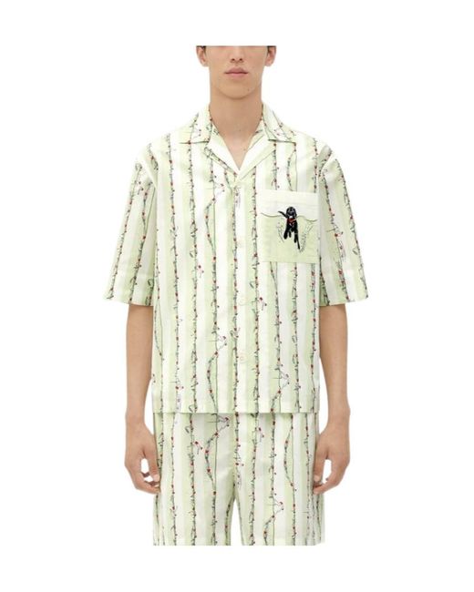 Bottega Veneta Green Short Sleeved Striped Shirt for men
