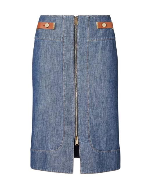 Fendi Blue Zip Detailed Jeans Skirt