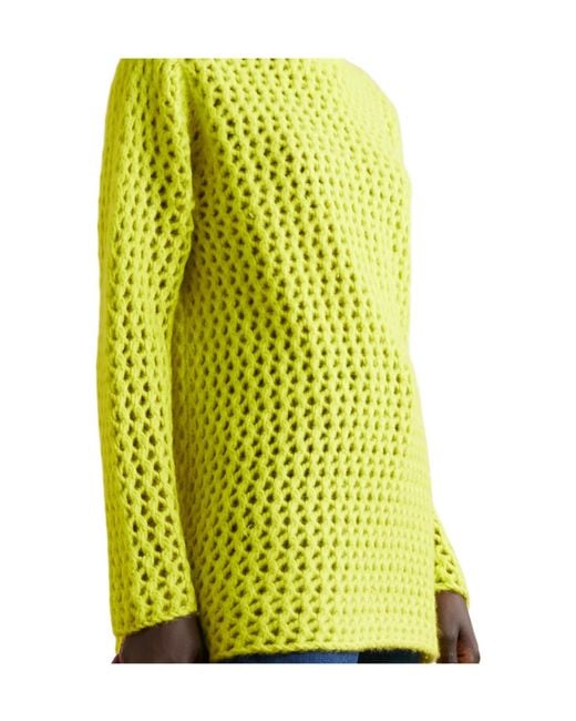 The Elder Statesman Yellow Hollow-Out Knit Cashmere Turtleneck Sweater