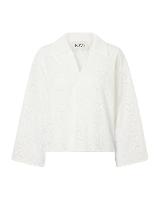 TOVE White Leighton Floral-Embroidered Cotton-Blend Blouse