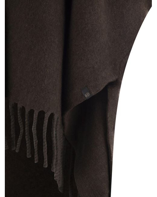 Brunello Cucinelli Black Fringed-Edge Knitted Cape