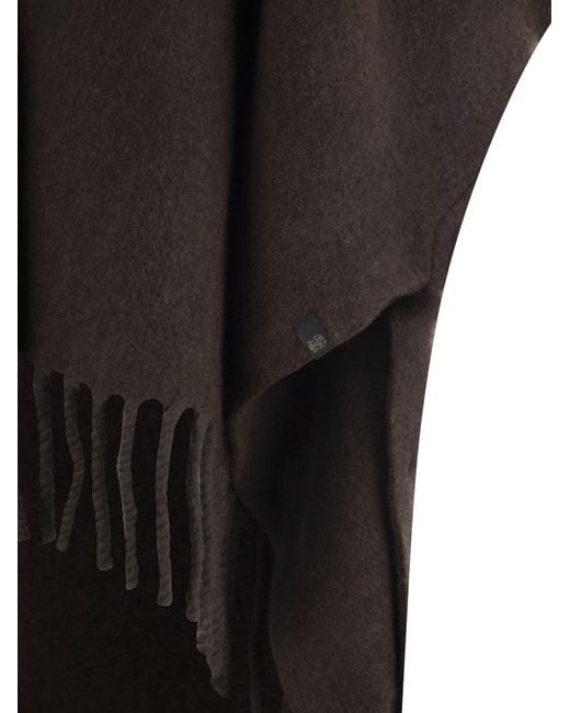Brunello Cucinelli Black Fringed-Edge Knitted Cape