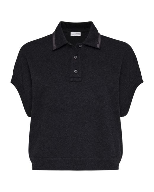 Brunello Cucinelli Blue Monili Chain Detailed Buttoned Polo Top