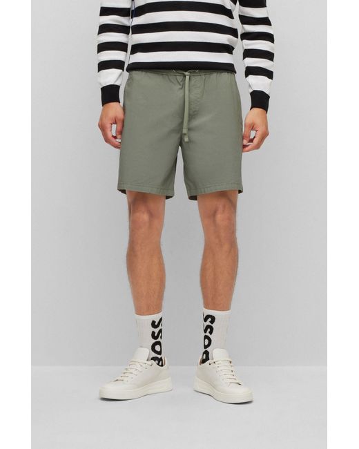 Boss Gray Logo-Patch Drawstring Cotton Shorts for men