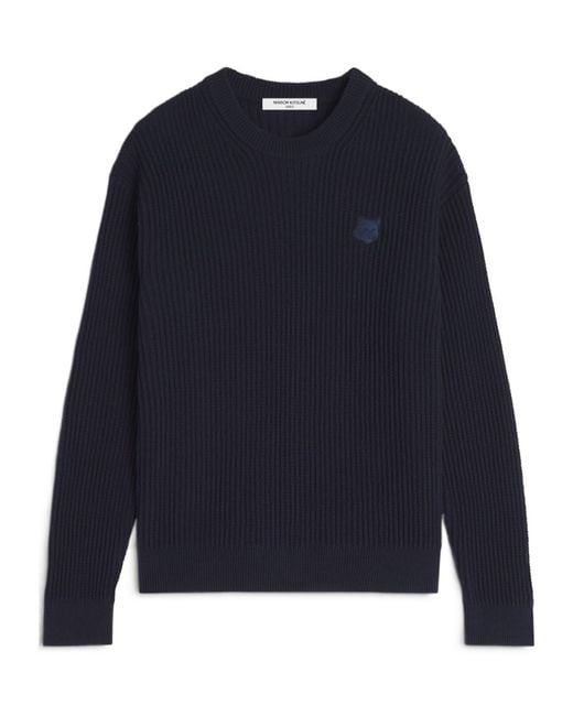 Maison Kitsuné Blue Fox-Patch Crew-Neck Sweater for men
