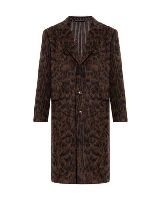Etro Brown Jacquard Coat With Animal Motif for men