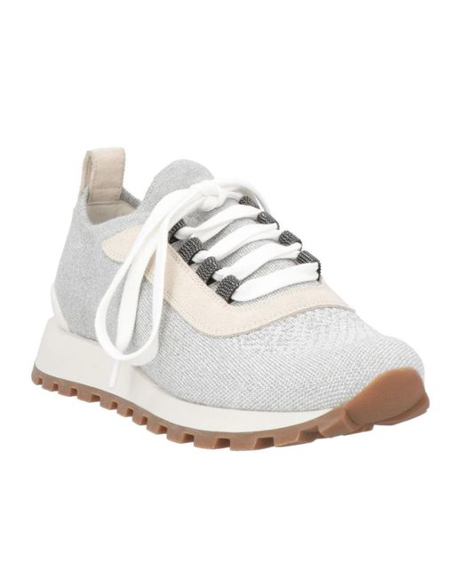 Brunello Cucinelli White Round-Toe Low-Top Sneakers