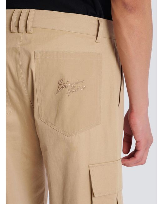 Balmain Natural Cotton Canvas Cargo Bermuda Shorts for men