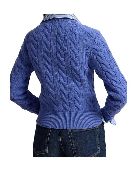 Polo Ralph Lauren Blue Pony Cable-Knit Cardigan