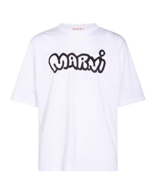 Marni White Logo Printed T-Shirt for men