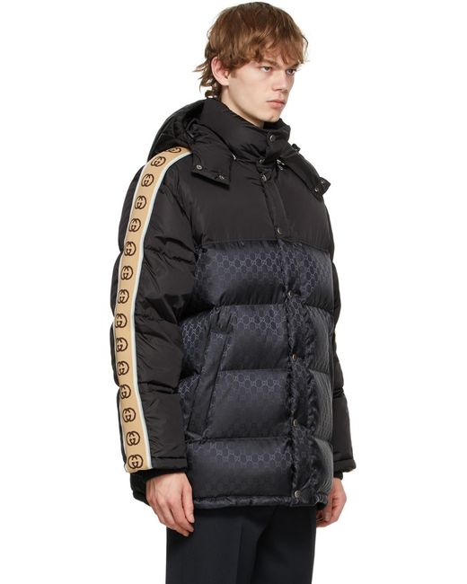 Gucci Black Monogram Pattern Padded Coat for men