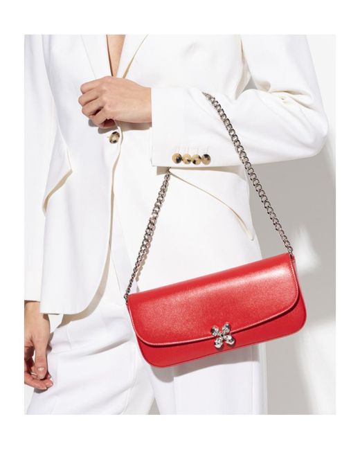McQueen Red Skull Flower Chain Clutch Bag