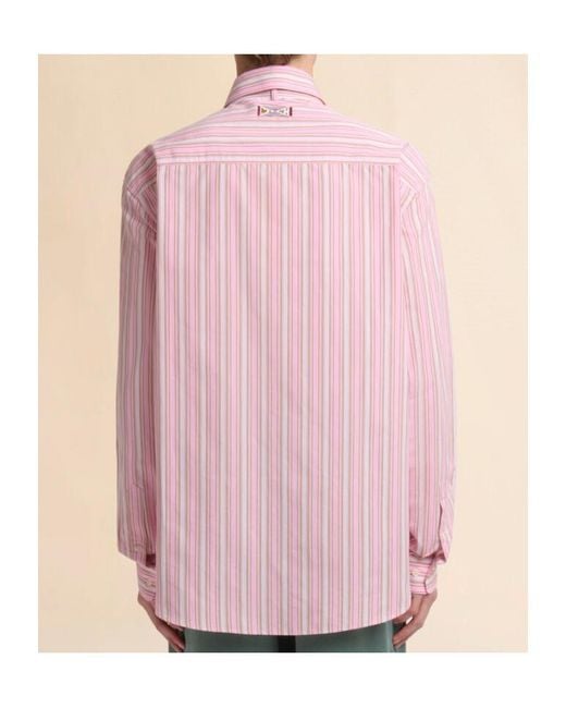 Marni Pink Striped Poplin Shirt With Neck Strap for men