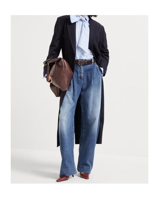 Brunello Cucinelli Blue Felt-Finish Coat
