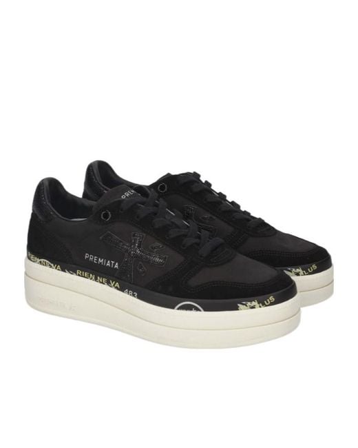 Premiata Black Lace-Up Platform Casual Shoes