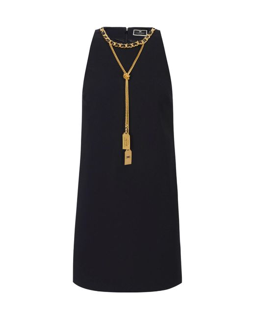 Elisabetta Franchi Black Embellished Crepe Boxy Mini Dress