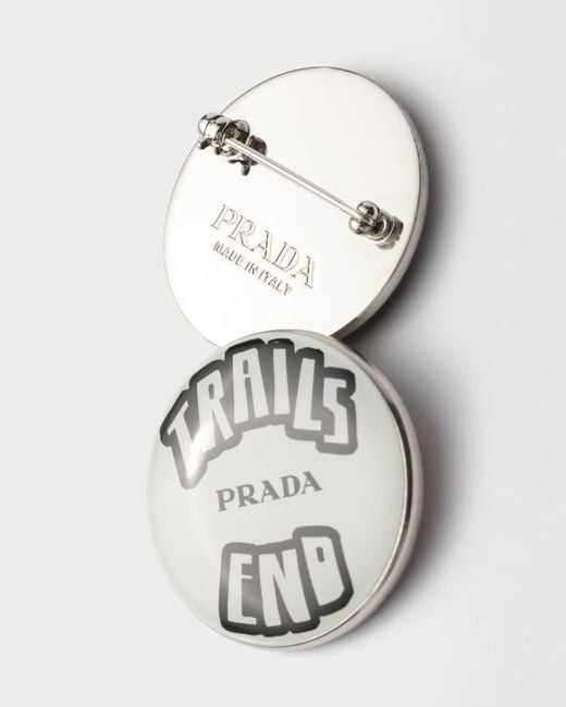 Prada White Enameled Metal Brooches for men