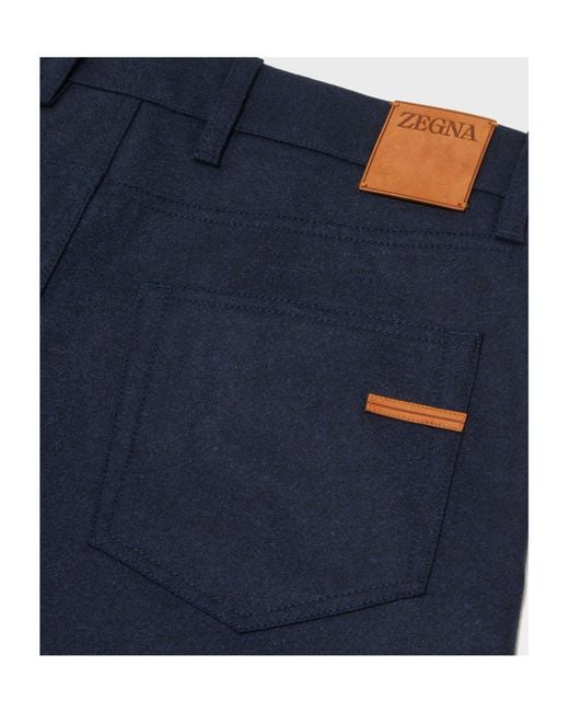 Zegna Blue Dark Mélange Wool And Cashmere Roccia Pants for men